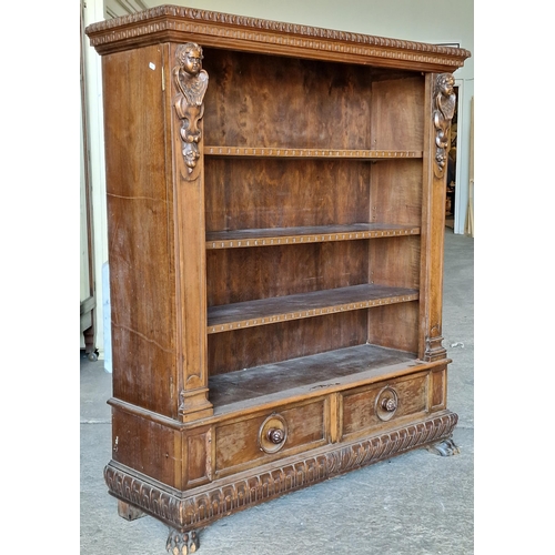 1350 - Good quality 19th century continental solid walnut bookcase with Wellington chest type hinged sides ... 