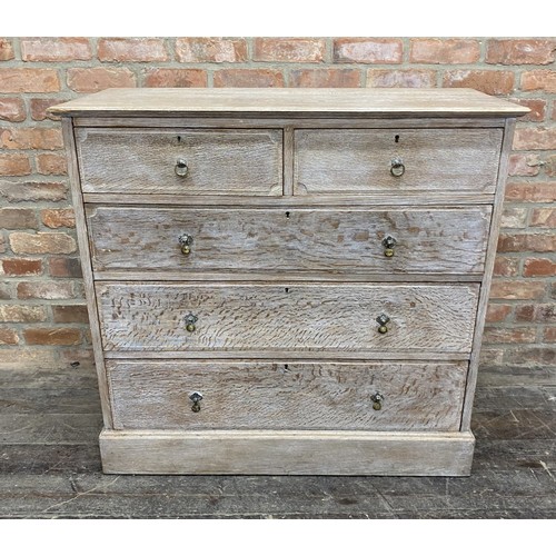 1303 - In the manner of Heal's limed oak chest of drawers with 2 short and 3 long drawers, 102cm x 107cm.