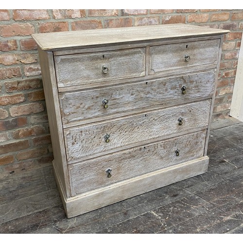 1303 - In the manner of Heal's limed oak chest of drawers with 2 short and 3 long drawers, 102cm x 107cm.