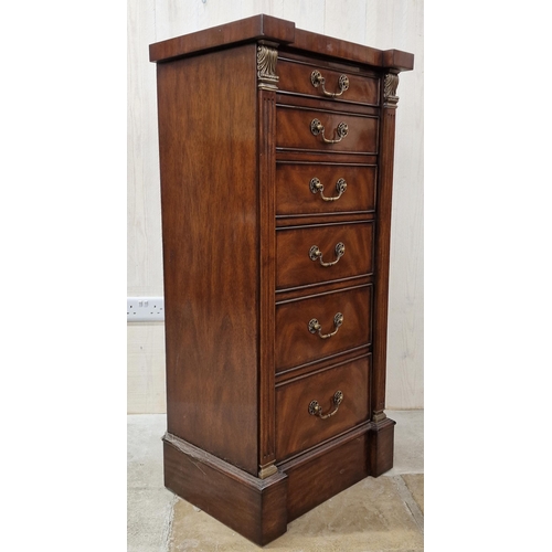 1345 - Good quality French Empire style mahogany crossbanded secretaire bank of drawers in the form of a We... 