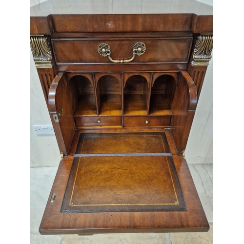 1345 - Good quality French Empire style mahogany crossbanded secretaire bank of drawers in the form of a We... 