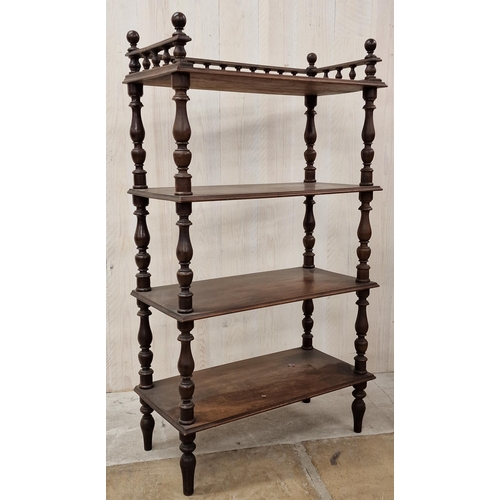 1353 - A Victorian walnut whatnot with raised gallery top rail, 120cm x 60cm.