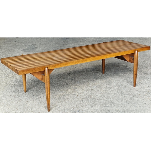 1228 - Good quality Scandinavian walnut and oak coffee table the top with thin strips of each wood upon a t... 