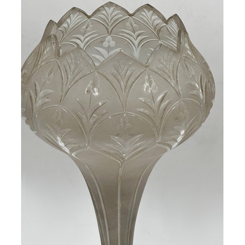 93 - Art Nouveau etched glass and silver plated vase or centrepiece, the central tulip vase upon a steppe... 