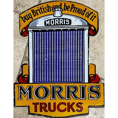 1099 - Advertising - Morris Trucks, original 1930s double sided picture enamel sign in the shape of a grill... 