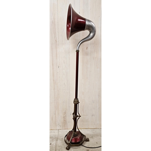 1150 - Unusual floor standing lamp made from a gramophone horn, 158cm high