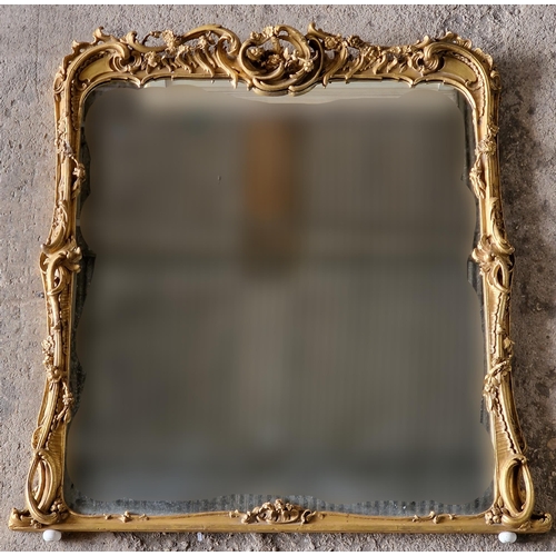 1177 - Good quality Florentine giltwood and gesso overmantle mirror, the original glass plate framed by Roc... 