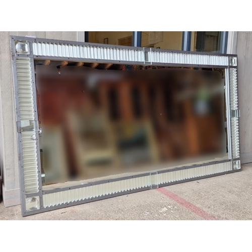 1178 - Large Italian brutalist full length mirror the central plate on a steel frame fitted with unusual re... 