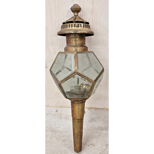 1139 - Good brass carriage lamp with hexagonal cut glass panels, 48cm high