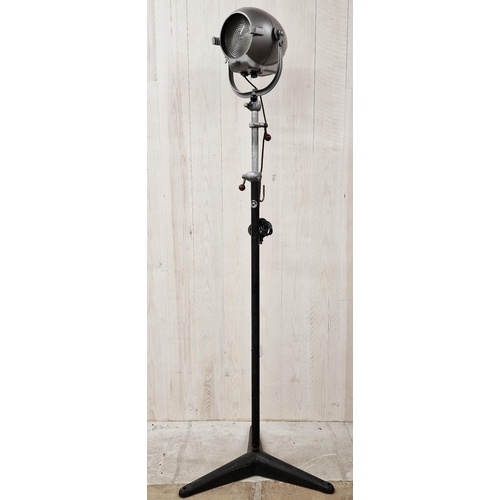 1156 - Vintage Industrial Strand stage lamp on original telescopic stand, 171cm high approx