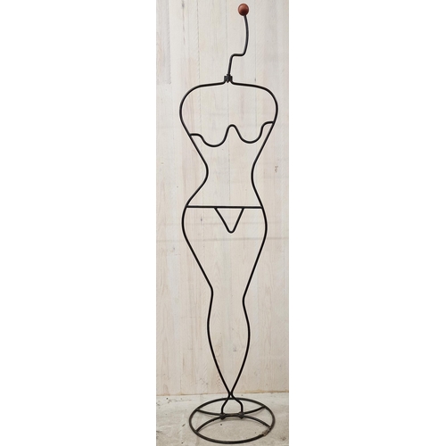 1222 - Mid century steel clothes and hat stand in the female form, 180 x 42cm