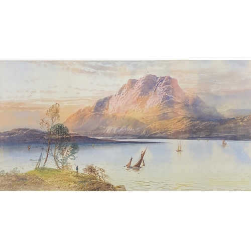 1397 - William Henry Earp (1831-1914) - Mountainous lakeside landscape with figures and sailing vessels, si... 