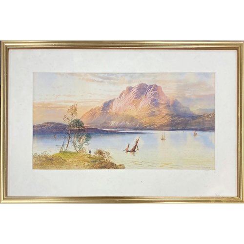 1397 - William Henry Earp (1831-1914) - Mountainous lakeside landscape with figures and sailing vessels, si... 