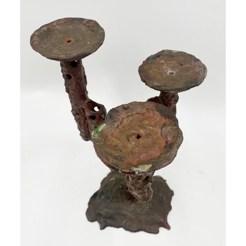 384 - Possibly Italian mid-century brutalist steel candelabra, 29cm high