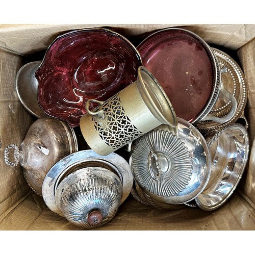 127 - Large collection of silver plate to include muffin dishes, teapots, bonbon dishes, tazza, sweet bask... 