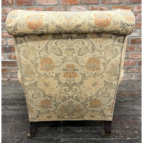 1377 - Victorian Howard style lounge chair with American patchwork type upholstery, 94cm high x 84cm wide