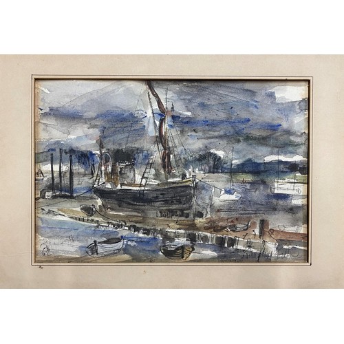 1280 - John Knapp Fisher (1931-2015) - 'Barge at Pin Mill', signed and dated, titled verso, (19)62, waterco... 