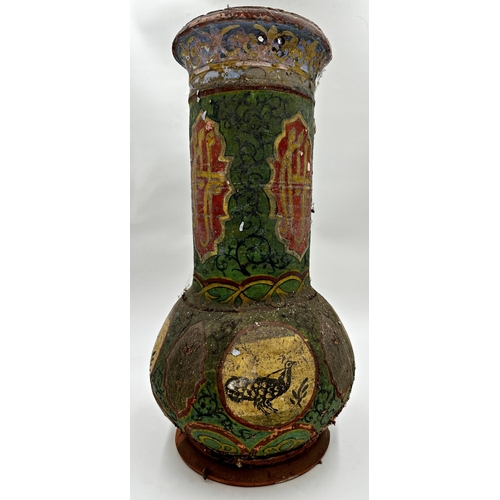 501 - Unusual Indian terracotta flue in the form of a baluster vase with polychrome decoration of Islamic ... 