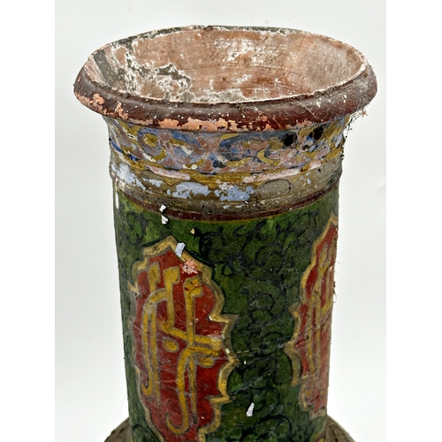 501 - Unusual Indian terracotta flue in the form of a baluster vase with polychrome decoration of Islamic ... 