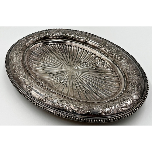 321 - Good quality White Star silver plated platter with lobed rim chased with scrolled foliage and a sunb... 