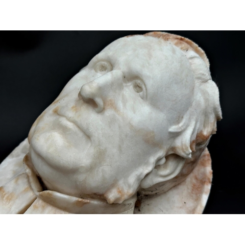 681 - Mid 19th Century possibly American carved rough marble bust of a gentleman in collar, possibly a pil... 