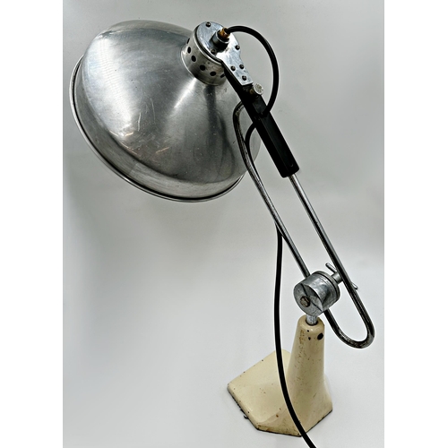 1155 - Vintage industrial aluminium and cast iron articulated table lamp, 60cm high