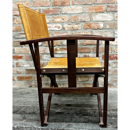 1215 - Contemporary teak directors chair with leather seat and back, 88cm high