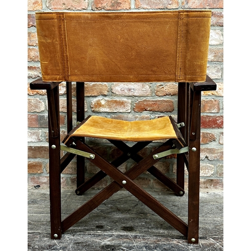 1215 - Contemporary teak directors chair with leather seat and back, 88cm high