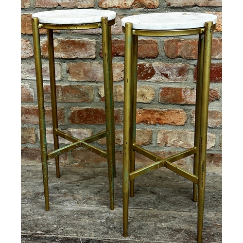 1216 - Pair of contemporary painted metal occasional tables with marble tops, 64cm high