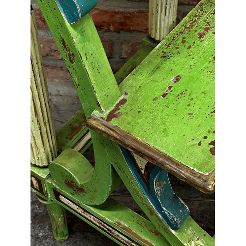 1305 - Vintage pine library steps with distressed painted finish, turned legs and reeded column supports, 8... 