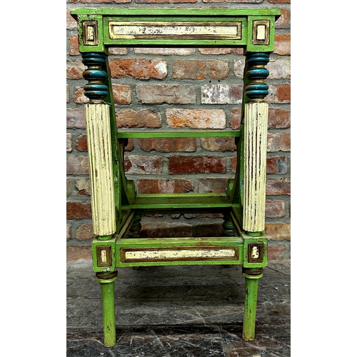 1305 - Vintage pine library steps with distressed painted finish, turned legs and reeded column supports, 8... 