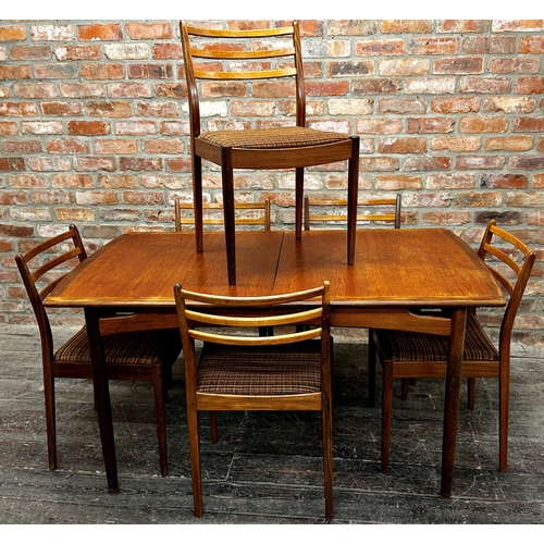 1217 - Vintage mid century teak G Plan Brasilia pull out dining table with single additional leaf and six c... 