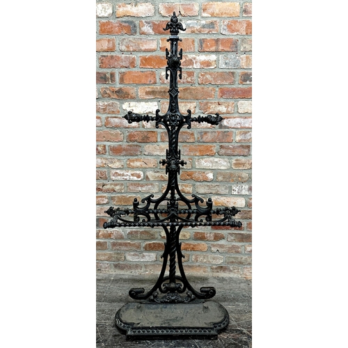 1308 - Victorian cast iron Coalbrookedale hall stand with pierced scrolling frame, 163cm high