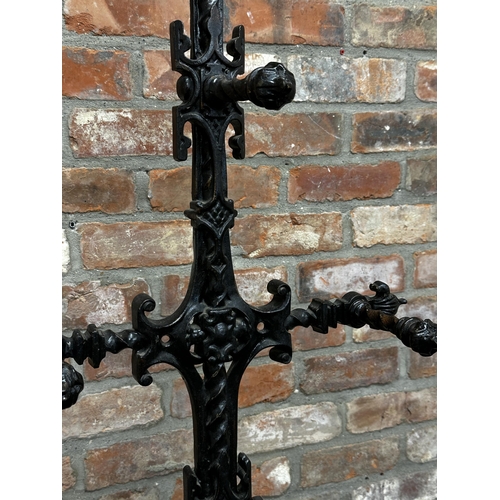 1308 - Victorian cast iron Coalbrookedale hall stand with pierced scrolling frame, 163cm high