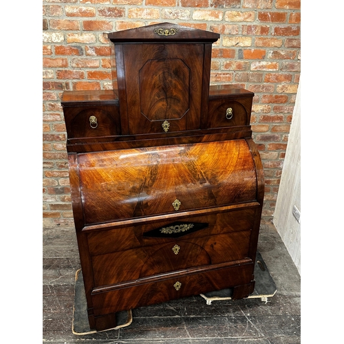 1309 - 19th century Biedermeier mahogany secretaire barrel top bureau, the fitted interior with leather ins... 