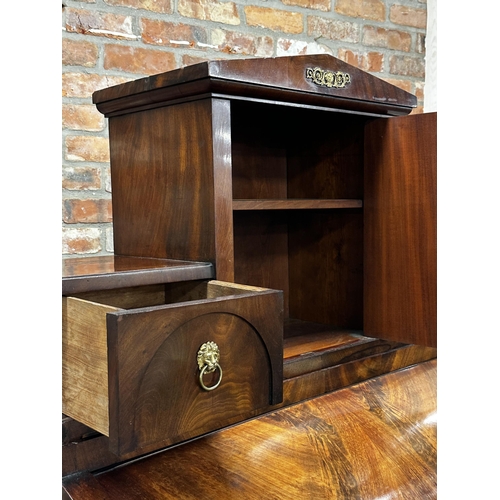 1309 - 19th century Biedermeier mahogany secretaire barrel top bureau, the fitted interior with leather ins... 