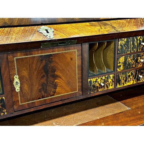 1309 - 19th century Biedermeier mahogany secretaire barrel top bureau, the fitted interior with leather ins... 