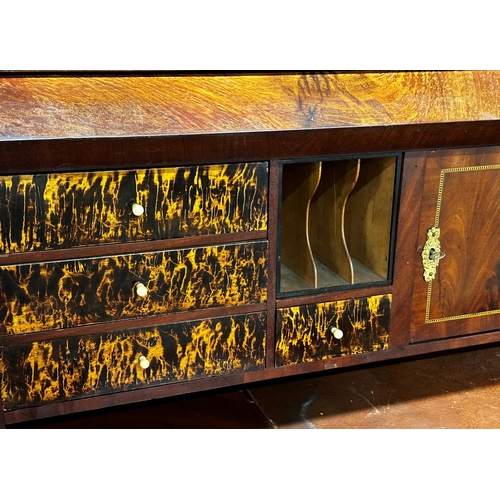 1309 - 19th century Biedermeier mahogany secretaire barrel top bureau, the fitted interior with leather ins... 