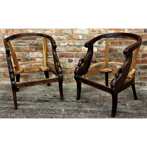 1310 - 20th century French Empire style swan neck tub chair frames on swept legs, 85cm high