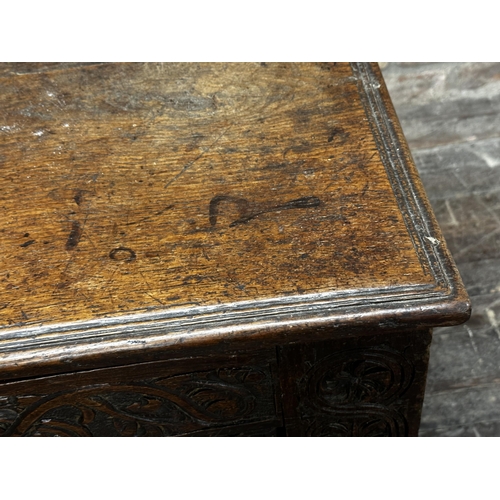 1317 - 17th century oak coffer, three arcaded carved panels to front, 70 x 120.5 x 56cm