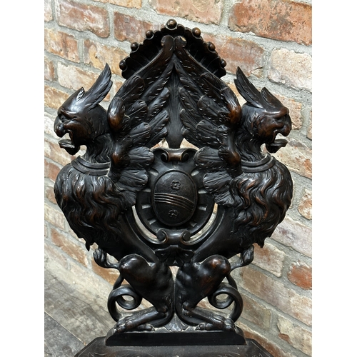 1301 - Good quality 19th century carved walnut Sgabello chair, profusely decorated with mythical beasts and... 