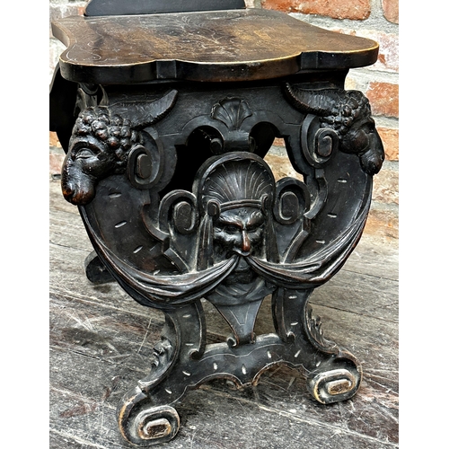 1301 - Good quality 19th century carved walnut Sgabello chair, profusely decorated with mythical beasts and... 