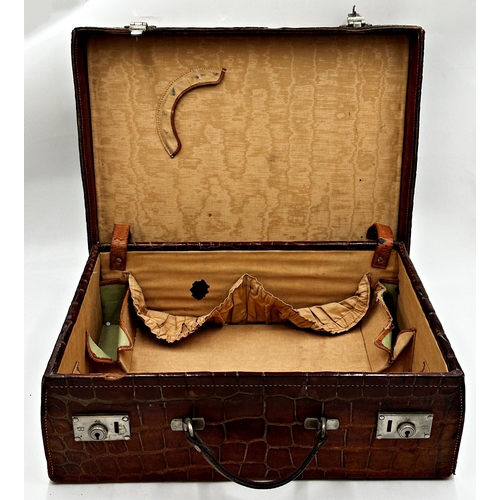 351 - Vintage crocodile leather suitcase by Cuthbertson & Harper of Calcutta, with fitted interior, 15cm h... 