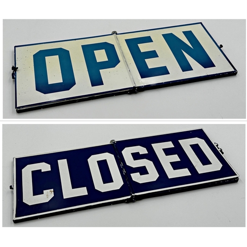 1011 - Hinged enamel open/closed shop sign, 20cm x 50cm.