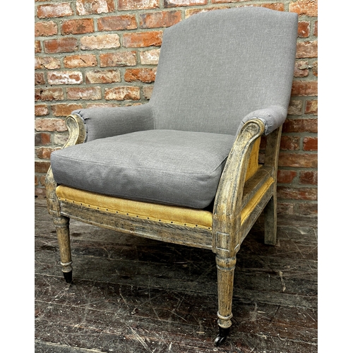 1319 - Contemporary antique style deconstructed lounge chair with limed wooden frame and duck egg upholster... 