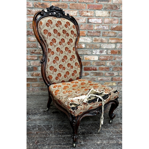 1331 - Victorian walnut nursing chair with show wood frame, 122cm high (AF)