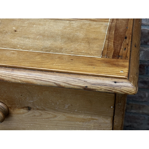 1332 - 19th century reclaimed pine chest of drawers fitted with two short and three long drawers on turned ... 