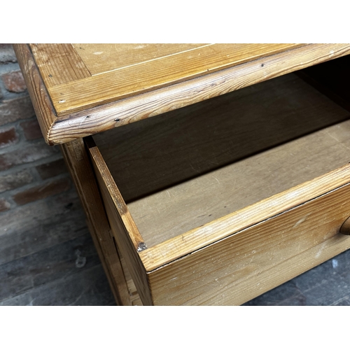 1332 - 19th century reclaimed pine chest of drawers fitted with two short and three long drawers on turned ... 