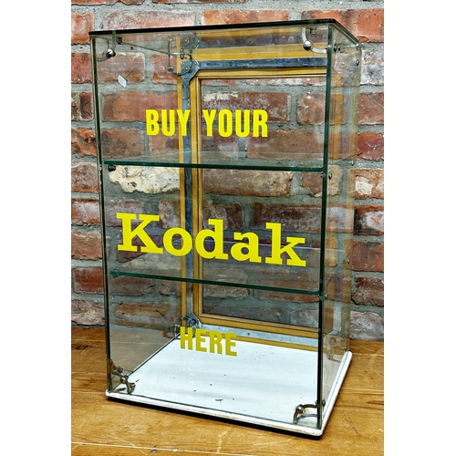 1012 - Good vintage table top glass shop display cabinet inscribed 'buy your Kodak here', 61 x 38cm