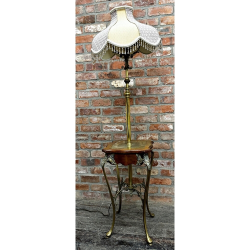 1170 - Good quality French telescopic standard lamp table with brass column and cabriole legs, serpentine w... 